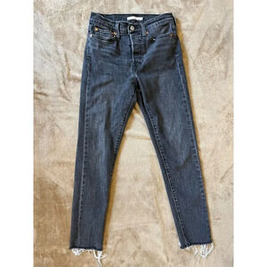 Levi's Wedgie‎ Skinny Button Fly Distressed Cropped Black Ankle Jeans W Size 27